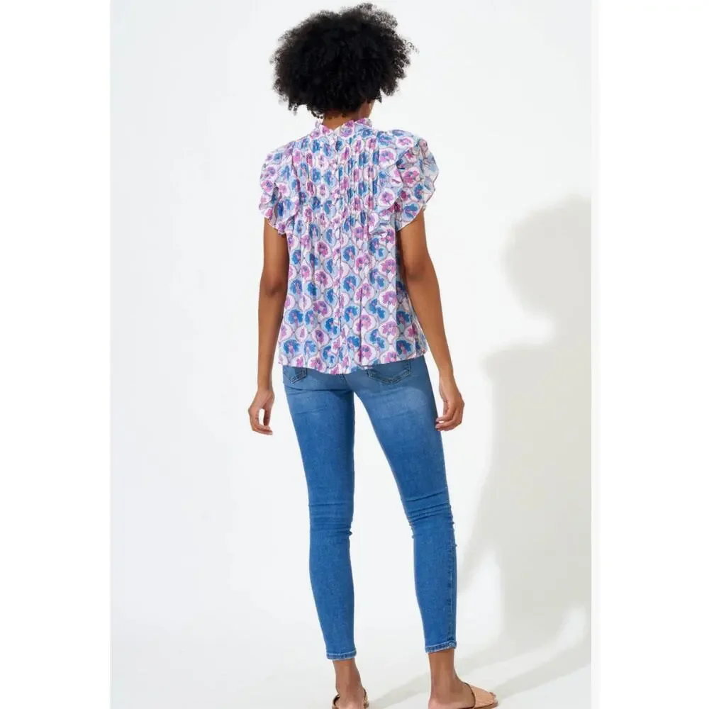 Oliphant Pintuck Ruffle Top, Iris Blue - Picture 2 of 4